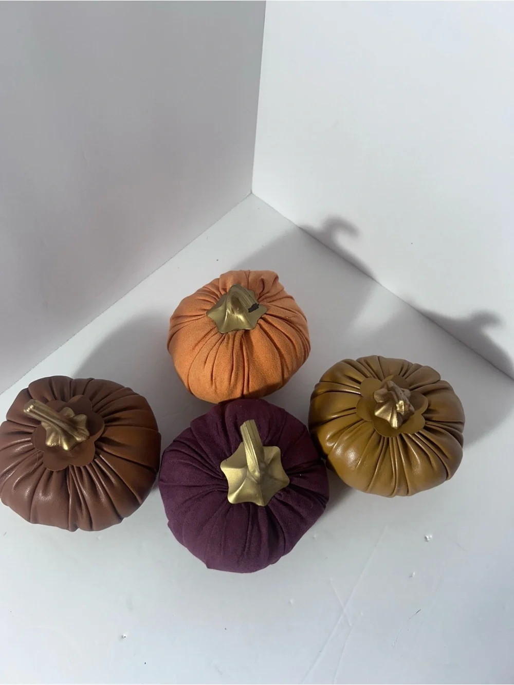 Plush Autumn Velvet Pumpkins - Plum, Mustard, Orange, Brown